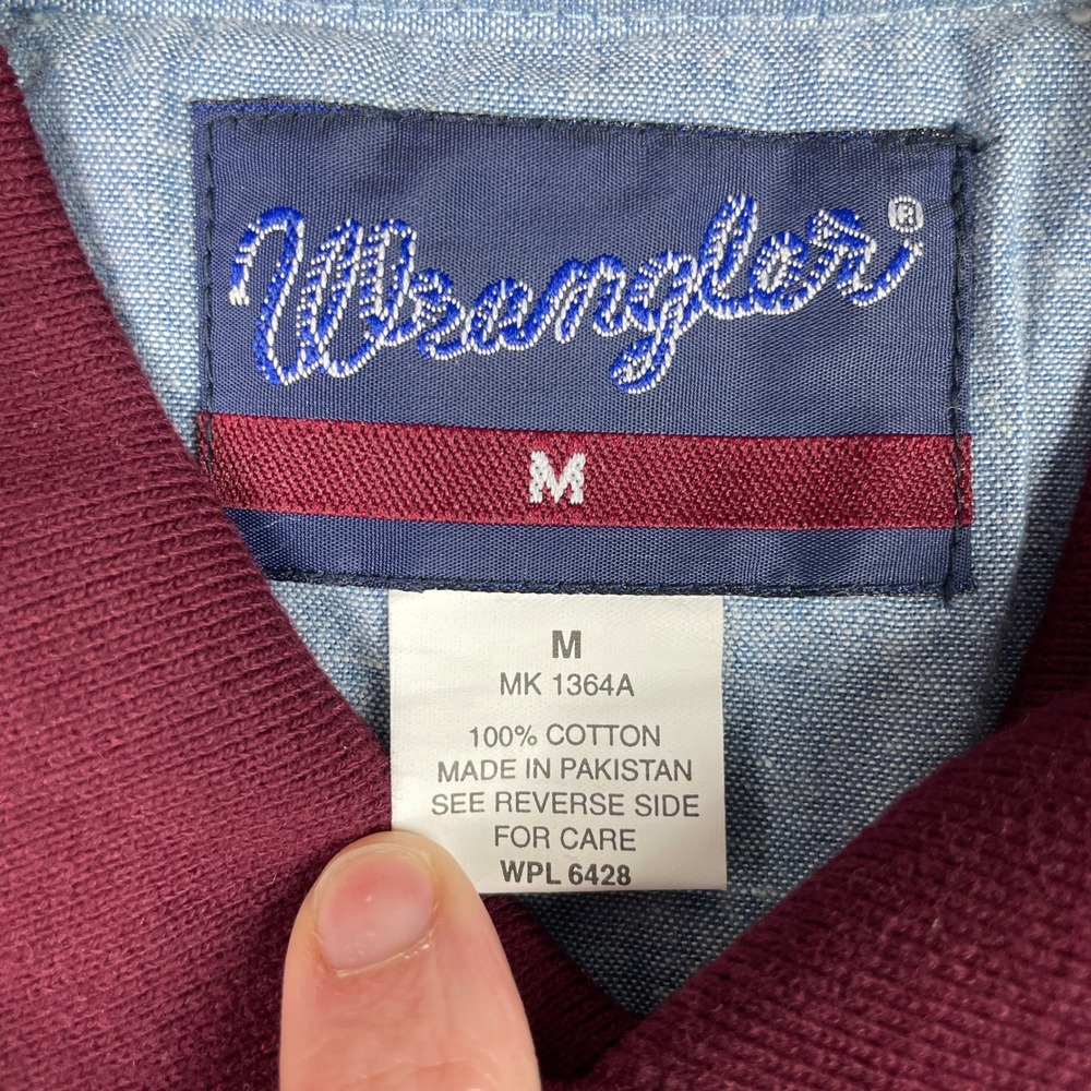 Vintage Wrangler Polo Shirt Mens M Burgundy Aztec Southwestern Tribal Pique 90s - Picture 6 of 8